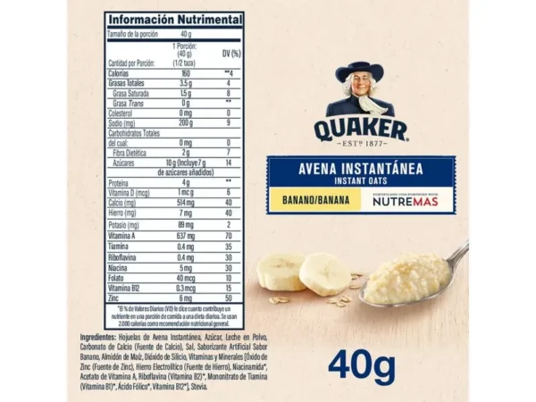 Avena Instantánea de Banano Quaker 40gr - Imagen 2