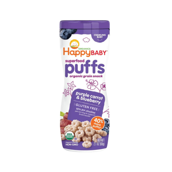 Snack Organico para Bebés de Zanahoria Morada y Arándano HappyBaby Puffs 60gr