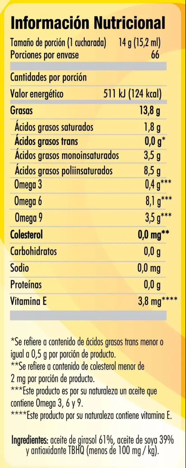 Aceite Vegetal de Girasol Ideal 1000ml - Imagen 2