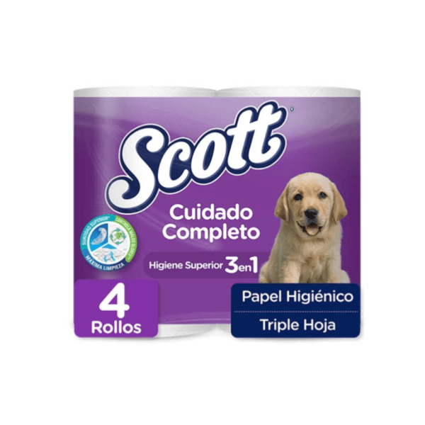 Papel Higiénico Triple Hoja Scott Cuidado Completo 4uds