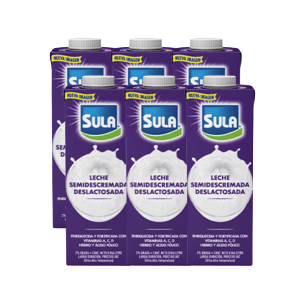 Leche Líquida Semidescremada Deslactosada UHT Sula 1lt 6Pack