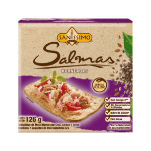 Galletas Tostadas de Maíz con Chía, Linaza y Arroz Horneadas Salmas Sanissimo 126gr 7uds